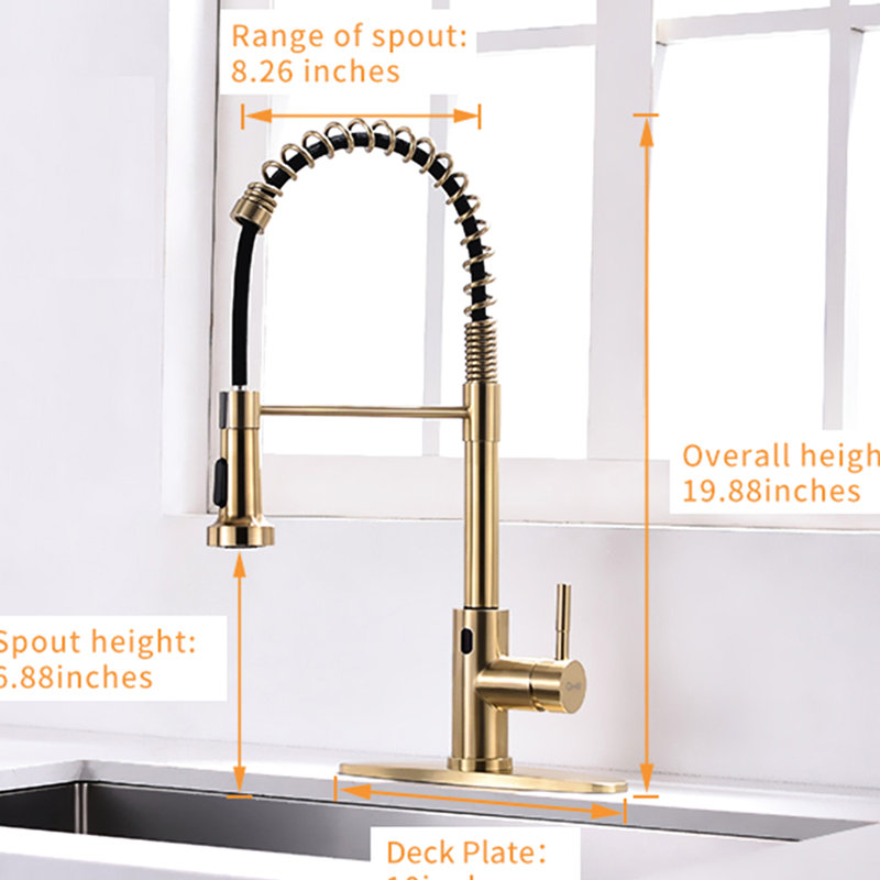 Brushed Gold Touchless Kitchen Faucet, Automatic Smart With Precise Motion Sensor And Pull Out Hands Faucet In Gold, Responsive Operation
