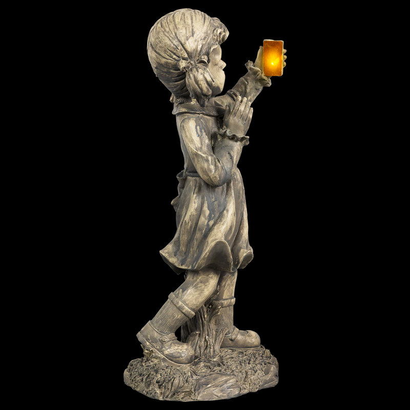 18" Distressed Gray Girl with Cell Phone Solar LED Garden Statue