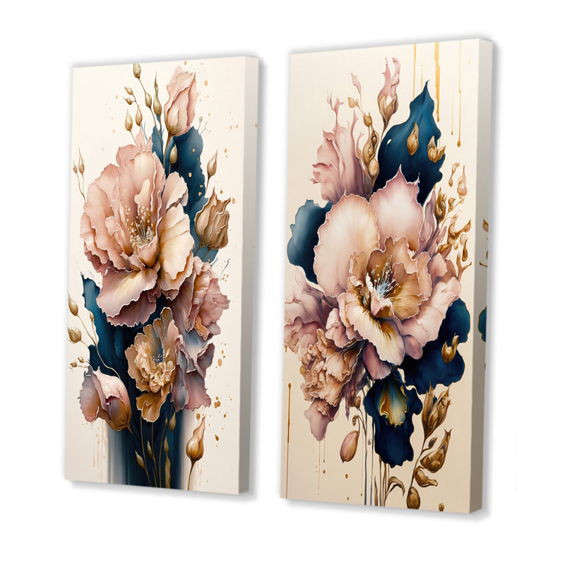 "Doux rose et bleu glaïeul" - 2 pièces sur toile, H 40 po x l 40 po, Toile tendue