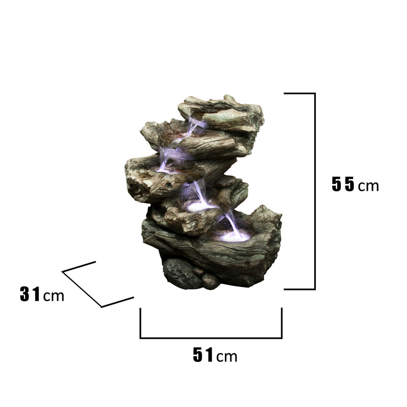  Resin Decorative 4 Level Log Fountain with LED Light