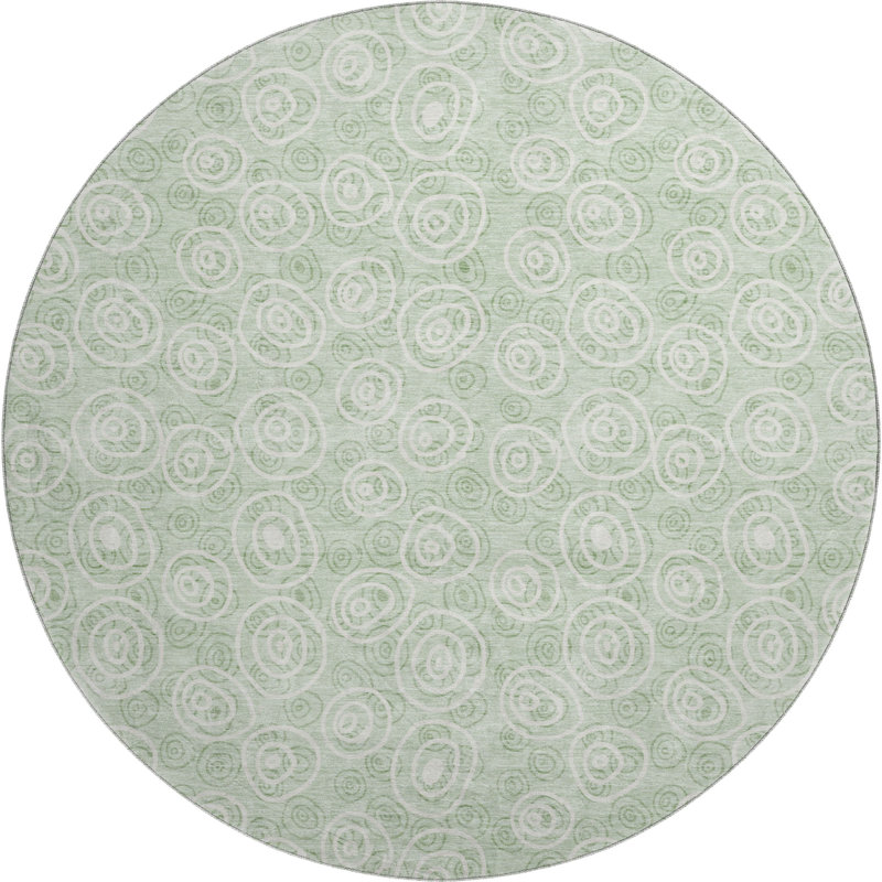 Premium Machine Washable Prisco Mint Rug, Round 8'
