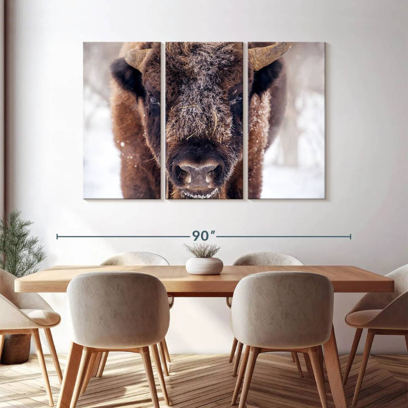 «Frosty Bison», 3 pièces sur toile, H 48 po x l 74 po x P 1,25 po