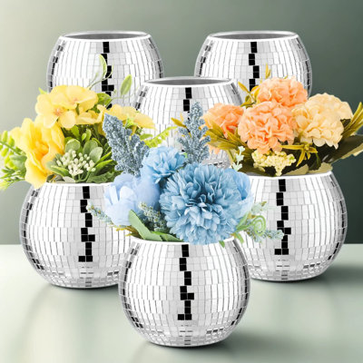 6-Pack Disco Ball Vases With Silver Mirror Glass, Mini Flower Vases And Planters For Table Centerpieces, Wedding, Birthday, And Party Decor, 3 X 4 Inches Each