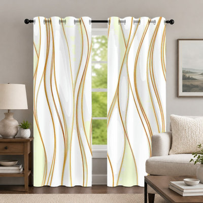 2 pièces rideaux à motif de lignes ondulées blanches, rideaux de style abstrait, rideaux à oeillets à texture fluide minimaliste moderne, habillage de fenêtre pour décoration de salon de chambre à coucher