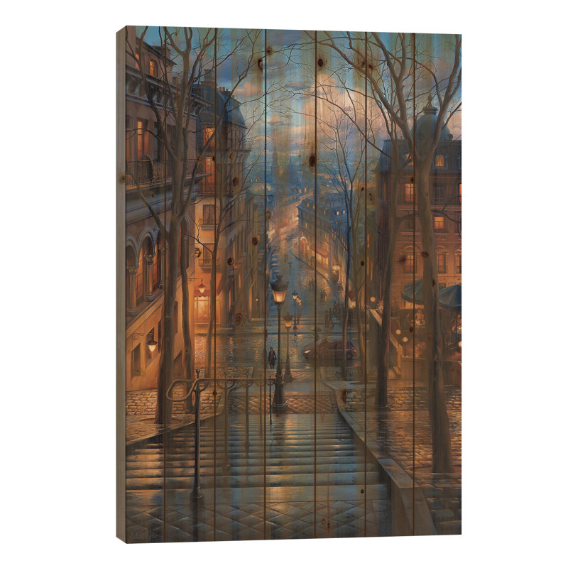 «Montmartre Spring On Wood» par Evgeny Lushpin, impression graphique, H 40 po x l 26 po x P 1,5 po