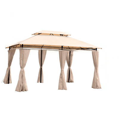 Pavillon de jardin extérieur 13 x 10 pi, double toit ventilé et parois latérales détachables, kaki