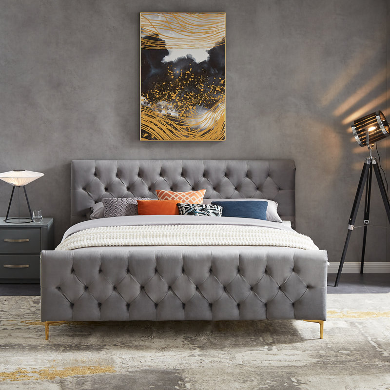 Vicennia Upholstered Platform Bed, King, Gray