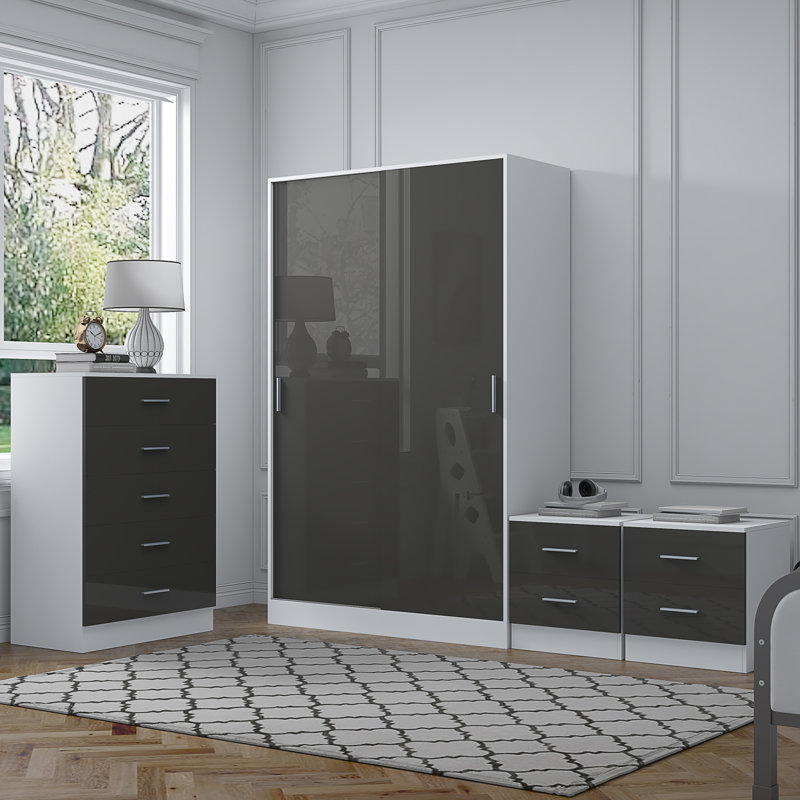 Eva Piece Bedroom Set, Grey Gloss / Matt White
