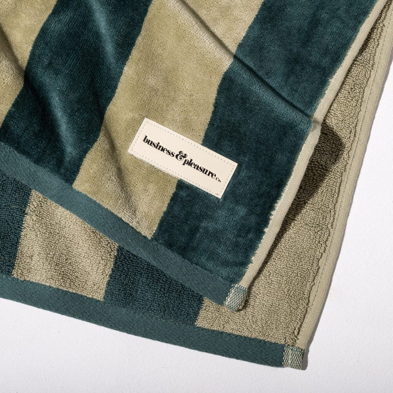 Couverture de plage, Tissu éponge rayé vert