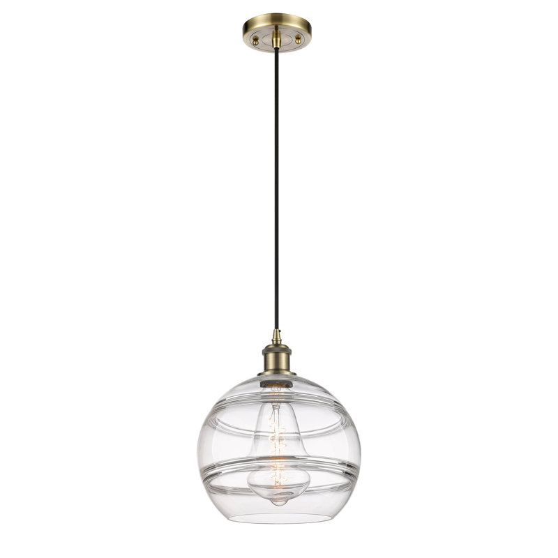 Luminaire suspendu à 1 lumière Ballston Bienes-516-G556, Transparent, Laiton antique, H 11,63 po x l 10 po x P 10 po