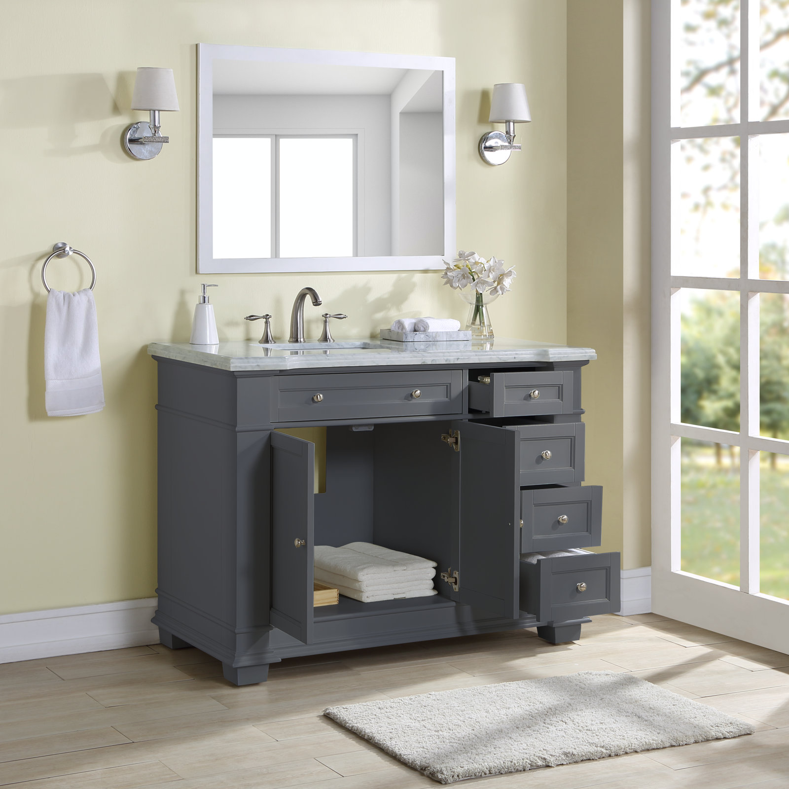 Rea 42" Acacia Single Bathroom Vanity, Gray