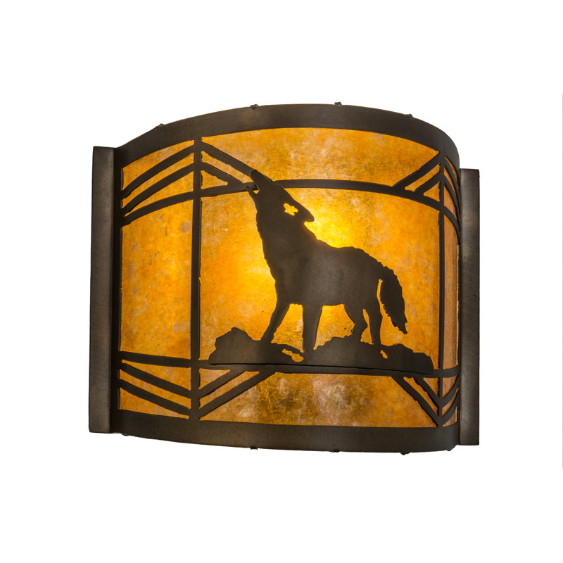 Antique Copper Wood Wall Sconce with Stained Glass Shade