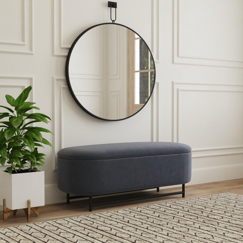Ellipse Blue Velvet Storage Bench with Metal Legs