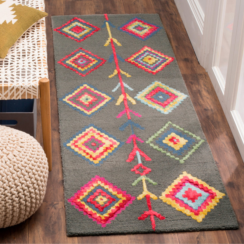 Derose Hand Tufted Wool Geometric Rug, Runner 2'3" x 7'