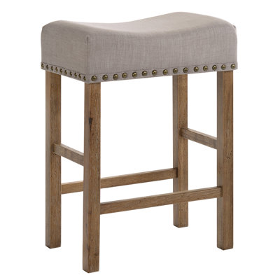 Tabourets de comptoir en lin brun clair sans dossier - construction rustique et hauteur confortable (2 tabourets) sans dossier, pattes grises patinées, meubles de chambre à coucher
