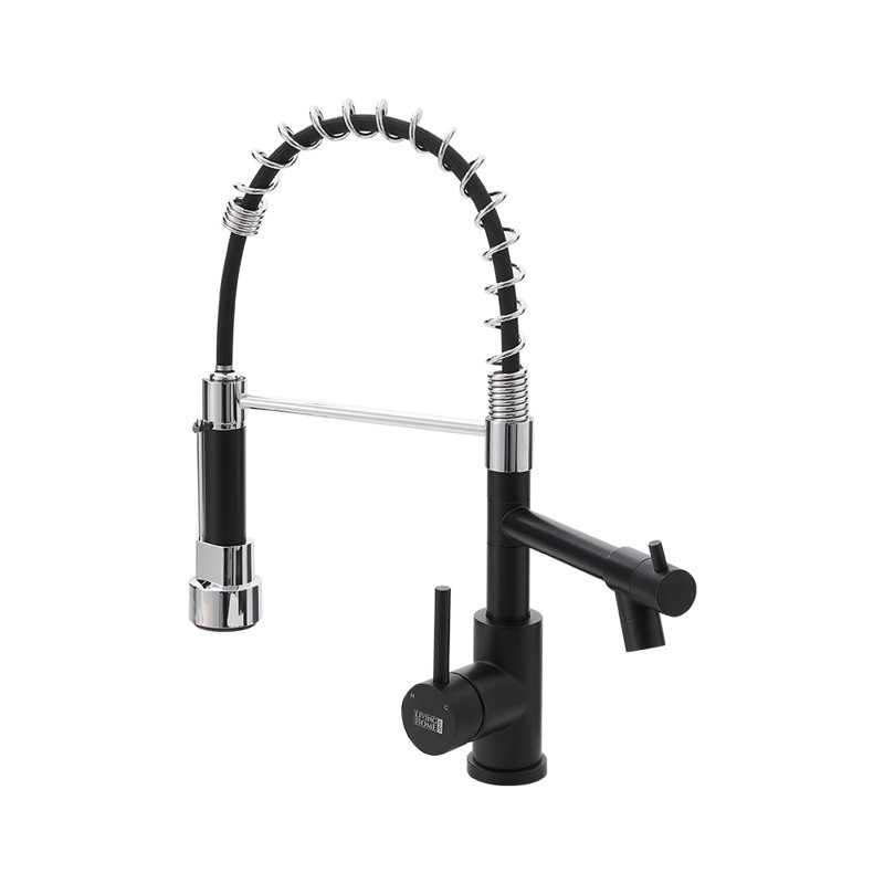 Belfry Kitchen Lippencott Pull Down Kitchen Faucet, Chrome/Black