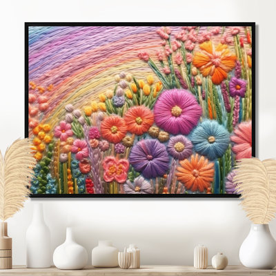 Broderie pastel arc-en-ciel fleur printanière - fleurs sauvages