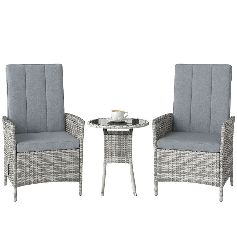 2 - Person Patio Dining Set with Round Table, Light Grey