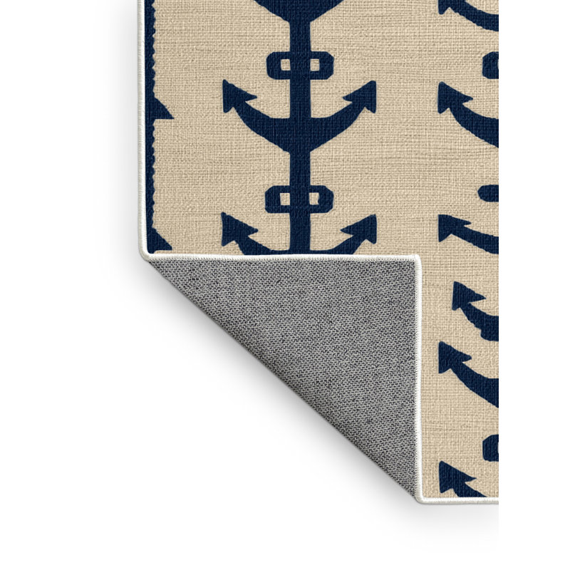  Tapis nautique lavable à ancres croisées, Rond 3 pi