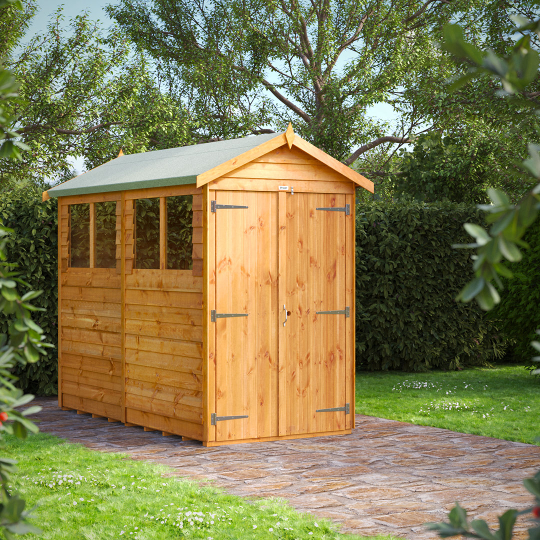 Powersheds 8 x 4ft Timber Overlap Apex Garden Shed, Double Doors