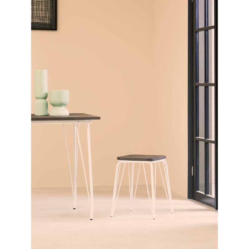 Arneson Metal Accent Stool, White/Brown