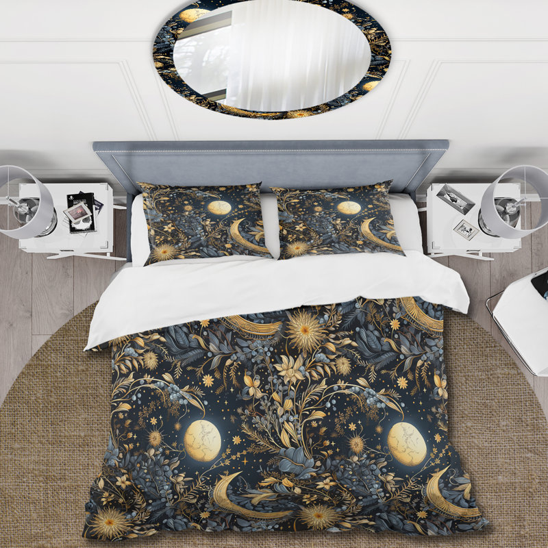 Blue Celestial Boho Pattern II - Boho Duvet Cover Set - Microfiber Polyester, King Duvet Cover + 2 King Shams