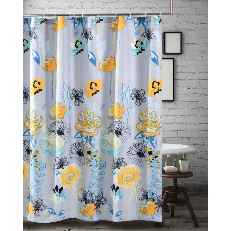 Rideau de douche simple à motif floral aquarelle, Gris