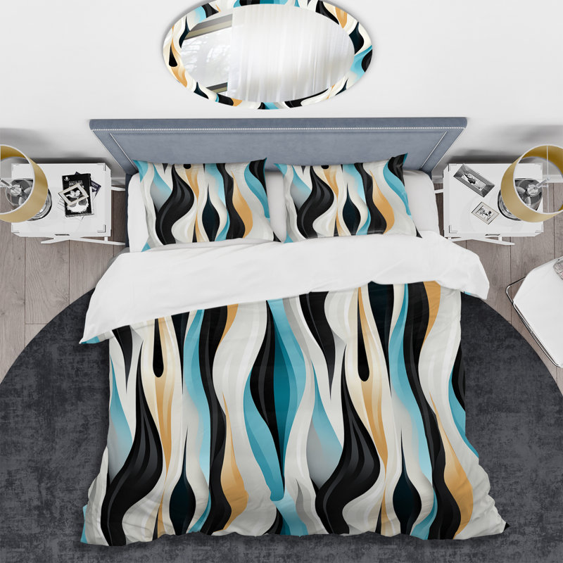Ensemble de housse de couette à motif géométrique - Microfibre polyester, Housse de couette simple + 1 taie décorative stan