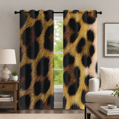 2 pièces rideaux à imprimé léopard, rideau de style sauvage, motif à motif animalier imprimé avec œillets, habillage de fenêtre pour le décor de la chambre à coucher