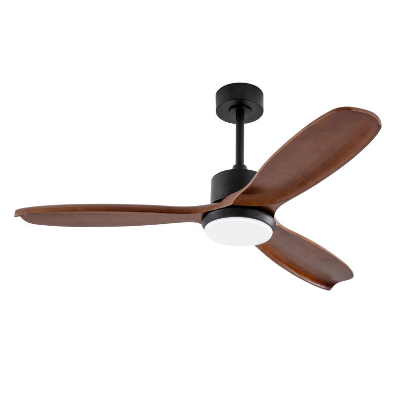 52 Inch Wood Ceiling Fan with Lights and Remote Control - Quiet DC Motor 3 Blade Indoor Outdoor Ceiling Fan for Living Room, Bedroom, Patio (Black + Dark Walnut)