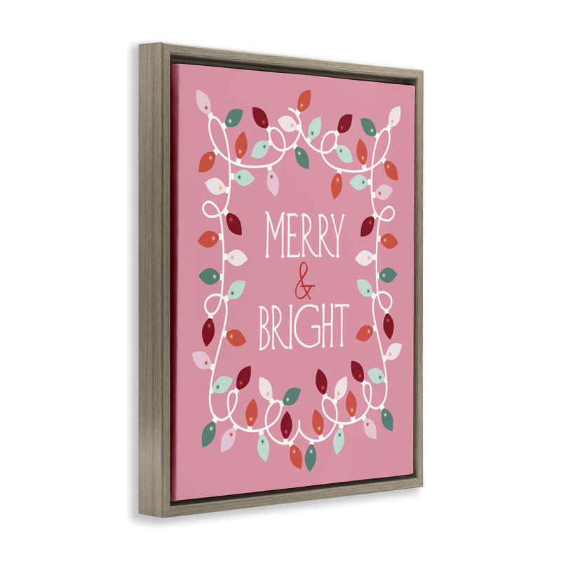 «Merry and Bright Pink», art mural sur toile par Brandi Powell, Cadre flottant orme Montalcino, H 31 po x l 25 po