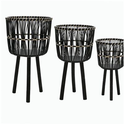 S/3 BAMBOO PLANTERS 11/13/15", BLACK