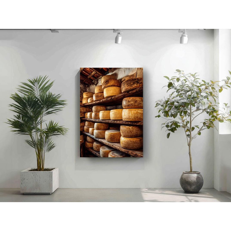 Art sur toile de roue de fromage rustique: décor de cuisine de ferme italienne, H 24 po x l 16 po