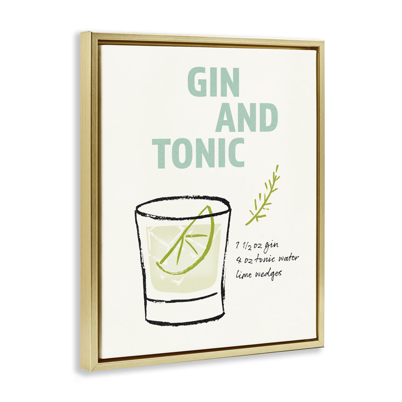 «Gin & Tonic Recipe», art mural encadré sur toile flottante par Victoria Barnes, Cadre flottant métallique doré