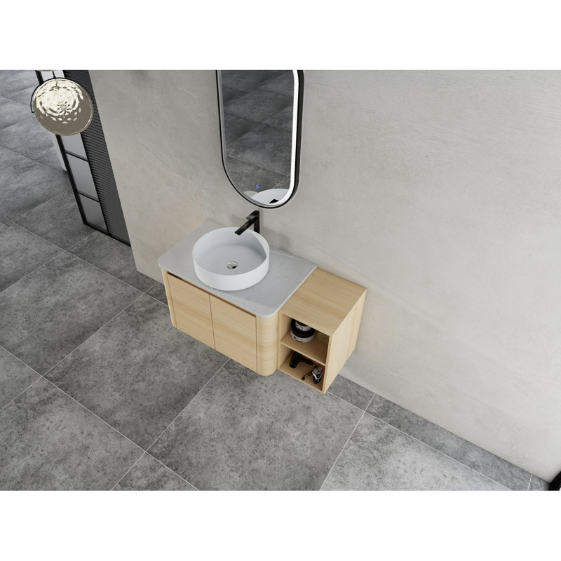 Meuble-lavabo mural 42 po avec lavabo en céramique et tablette de rangement, 2 portes à fermeture en douceur