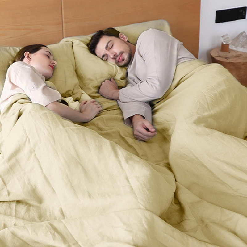 Ensemble de literie en lin belge, Ensemble de draps pour lit double avec 2 taies d'o, Pale Yellow