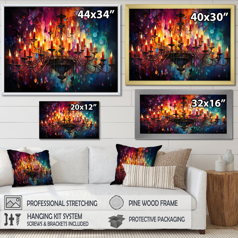 Lustre brillant pointillisme chromatique, Cadre flottant noir, H 24 po x l 32 po x P 1 po