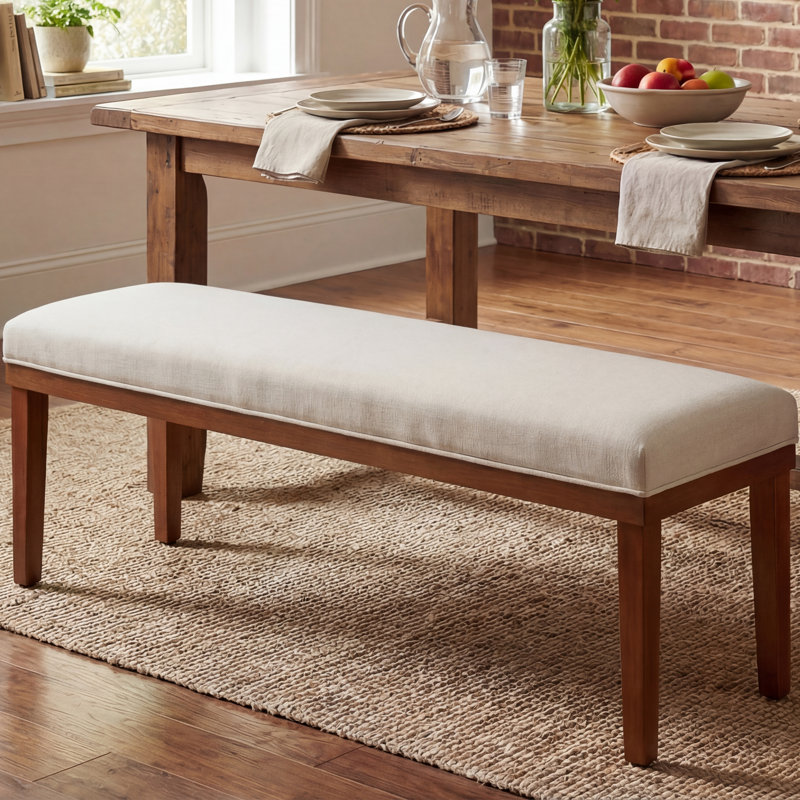 53" Modern Dining Chairs Bench, Fabric Upholstered Seat with Solid Wood Frame for Kitchen Table, Breakfast Nook and Cafe, Cream