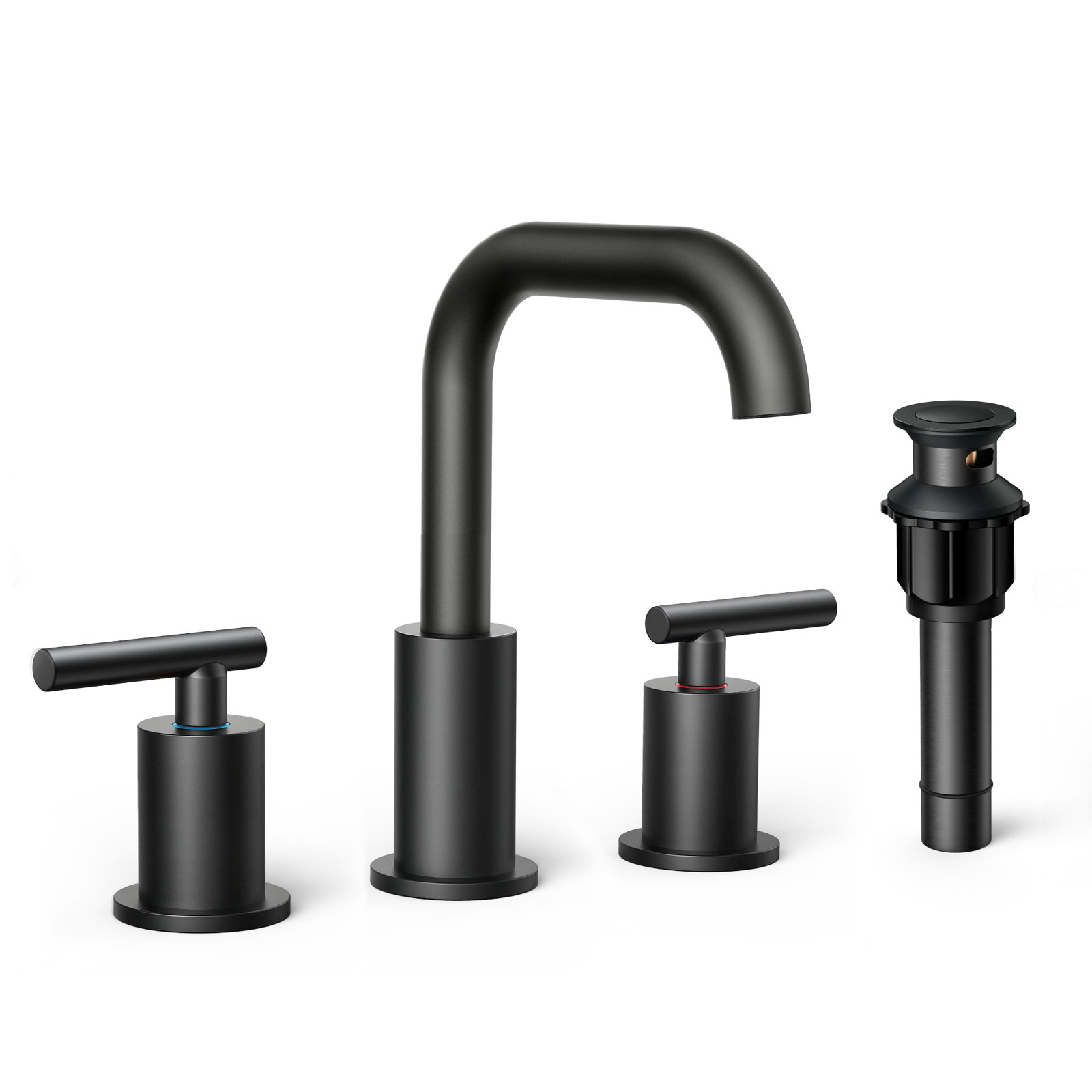 Widespread Bathroom Faucet with Drain Assembly, Black