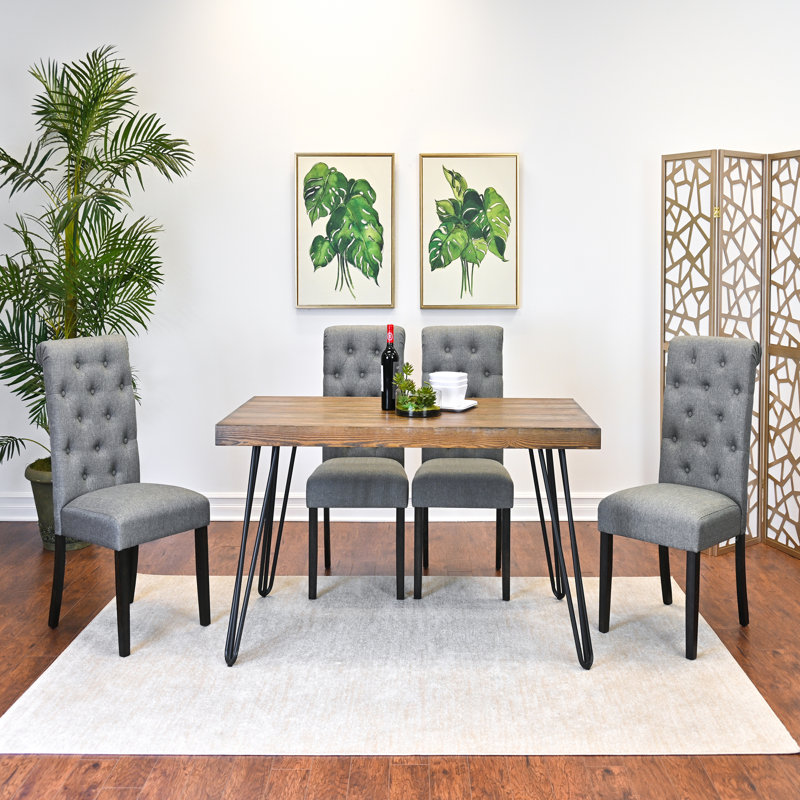 Ensemble de salle à manger 7 pièces, table à manger en épingle à cheveux avec 6 chaises, 5, Gris