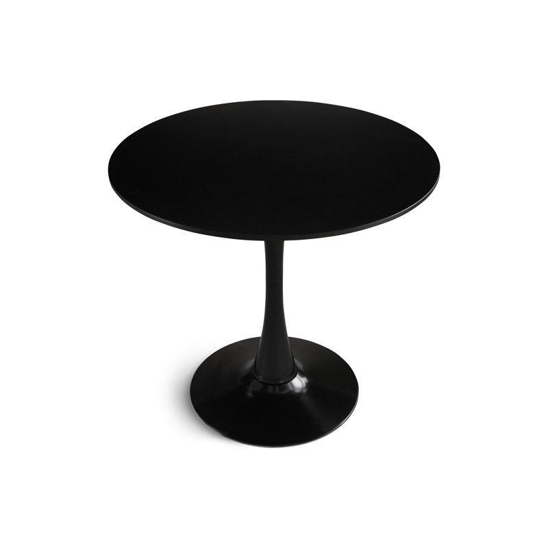 Petite table de salle à manger ronde de 31,5 po de diamètre noire, en forme de tulipe, plateau de table, idéal pour 2 à 4 personnes, base blanche, piédestal moderne facile à installer, assemblage