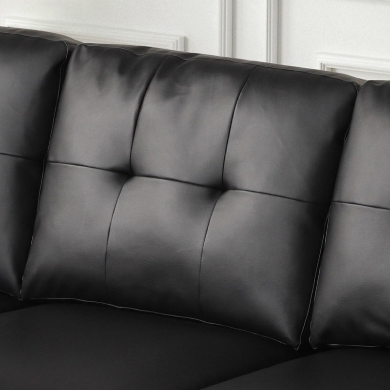 Canapé modulaire réversible en PVC avec lumière DEL et coussins décoratifs, noir