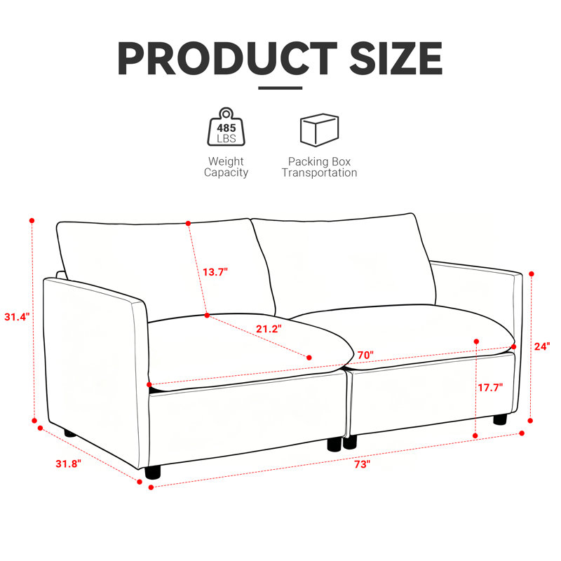 Oversized Seats Sofa Couch for Living Room Large Chenille Sofa with 2 Thick Pillows, Gray