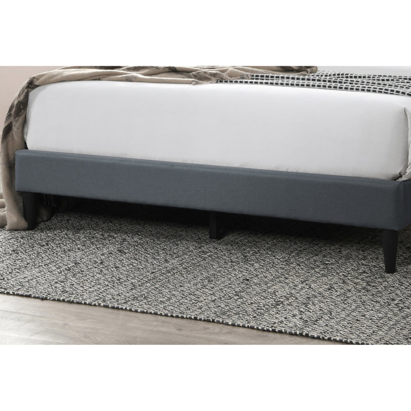 Grand lit contemporain, tête de lit tapissier en toile de jute gris anthracite, sommier à lattes en bois respirant de style moderne sans sommier