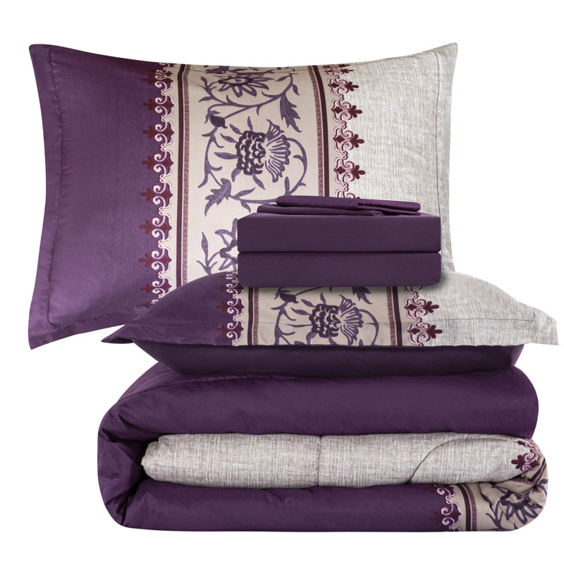 Twin Purple and Taupe Microfiber Bed in a Bag Set