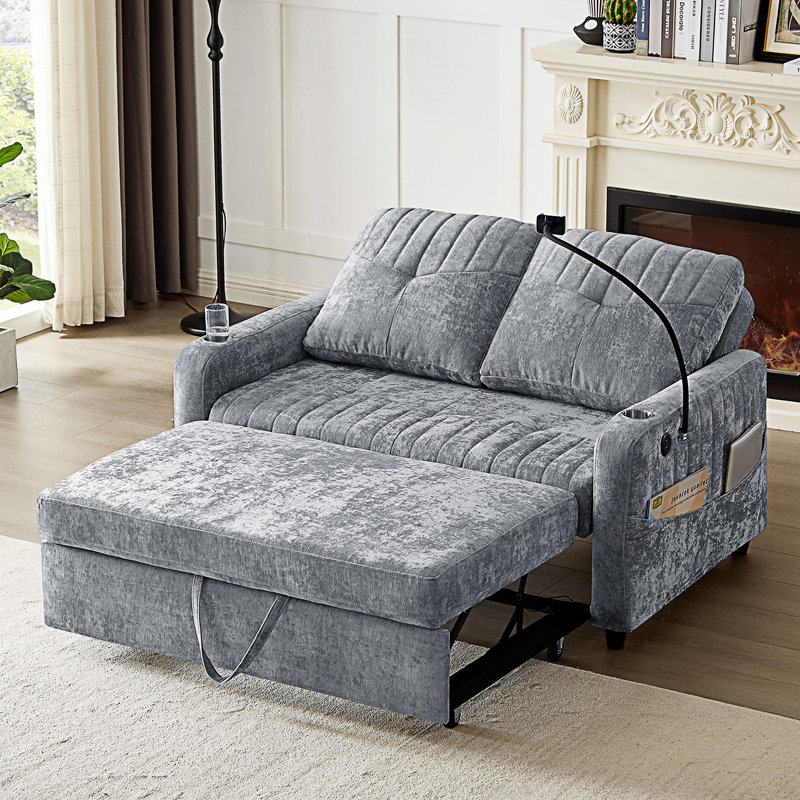 Causeuse moderne avec canapé-lit et dossier ajustable, Gris