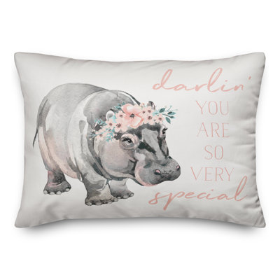 Housse de coussin rectangulaire « Darling Watercolor Hippo »/insert