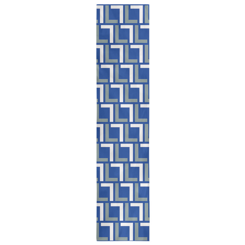 Chemin de table Carolina, 72 po x 16 po, Coton, Bleu royal / argent vert / blanc