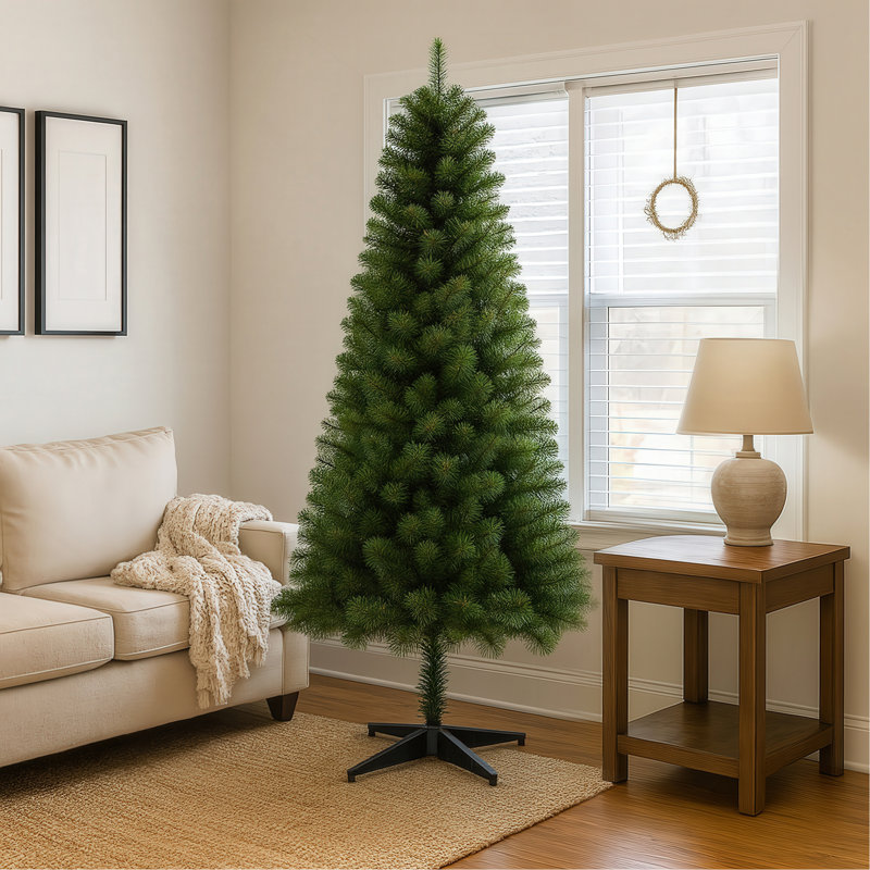 Arbre de Noël artificiel à charnière non éclairé 6 pi avec 582 pointes, branches en PVC, arbre de vacances vert avec support en plastique à 4 pieds pour la décoration de Noël intérieure