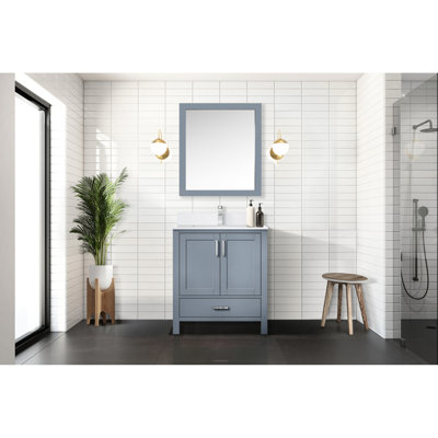 Gris foncé foncé 30 po Meuble-lavabo large avec plateau en marbre de culture, miroir autoportant de 28 po et fonction de fermeture en douceur avec salle de bain avec quincaillerie et espace de tiroir suffisant